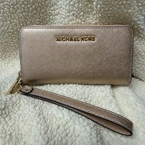 Michael Kors Gold Metallic Wristlet Wallet